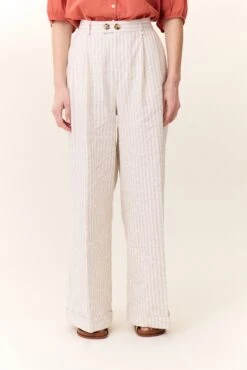 LEON & HARPER Pantalon Popsi Strp -LEON & HARPER Shop PANTALON POPSI STRP OFF WHITE 5