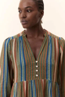 LEON & HARPER Robe Rozela Strp 9 LEON & HARPER Robe Rozela Strp -LEON & HARPER Shop ROBE ROZELA STRP BLUE 4 1